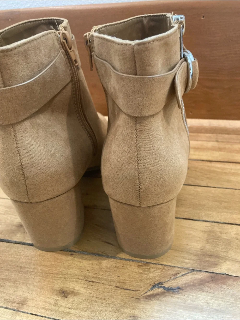 BAMBOO Tan Ankle Booties Size 9 NEW Never Worn No Tags Block 2.5 inch Heel